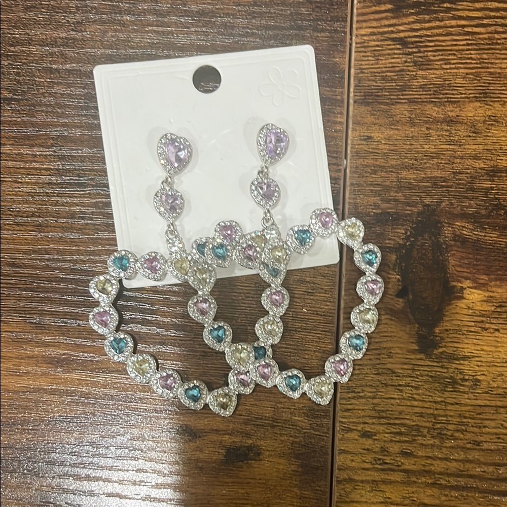 Elegant Silver and Pink Crystal Hoop Earrings